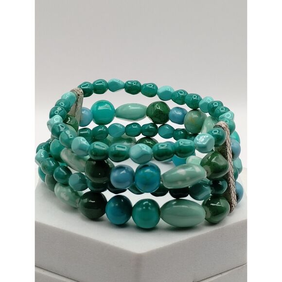 Liz Claiborne Jewelry - Liz Claiborne Vintage Designer Teal and Ocean Blues Ceramic Beaded Cuff Bracelet